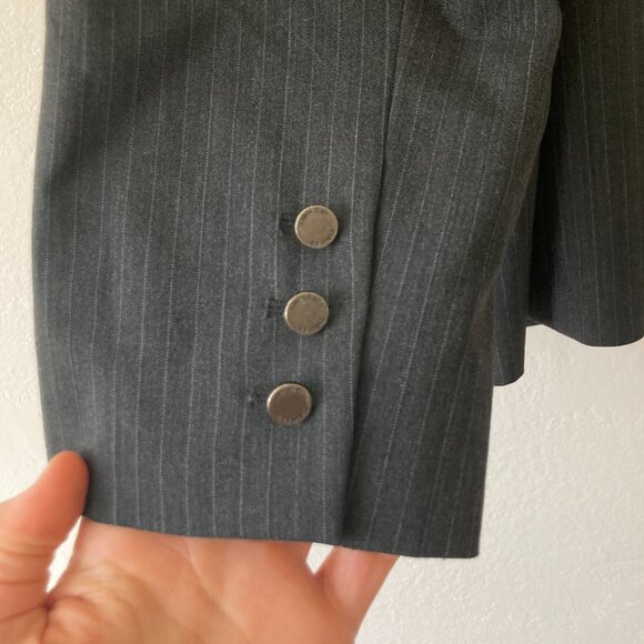 Calvin Klein Wool Blend Black Pinstripe Blazer Office Classic Minimalist Size 14 - Picture 6 of 14